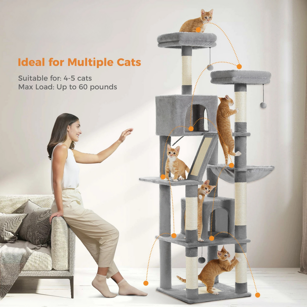 Large Cat Tower Multi-Level Plush Cat Condo