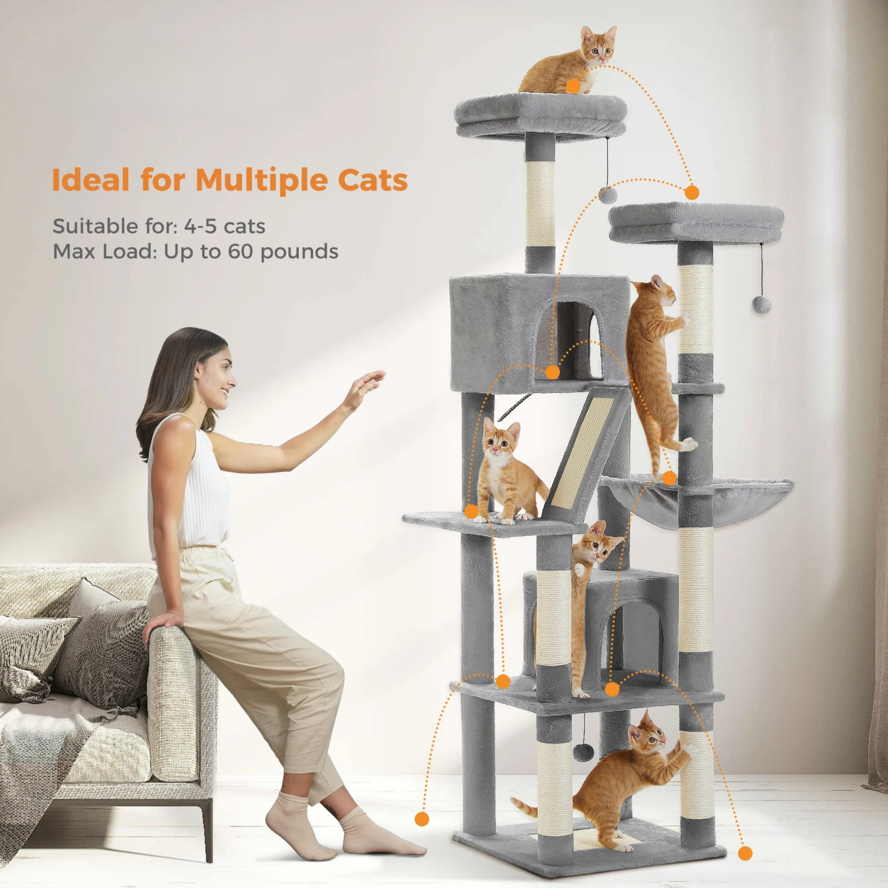 Large Cat Tower Multi-Level Plush Cat Condo