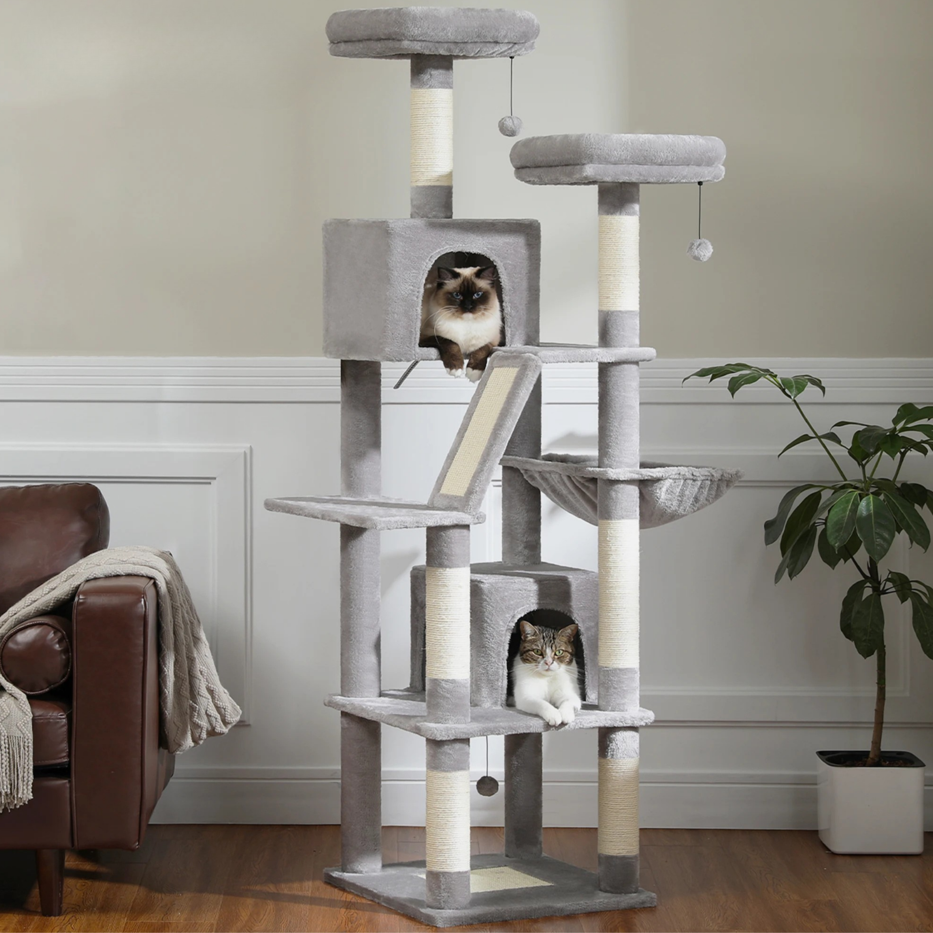 Large Cat Tower Multi-Level Plush Cat Condo